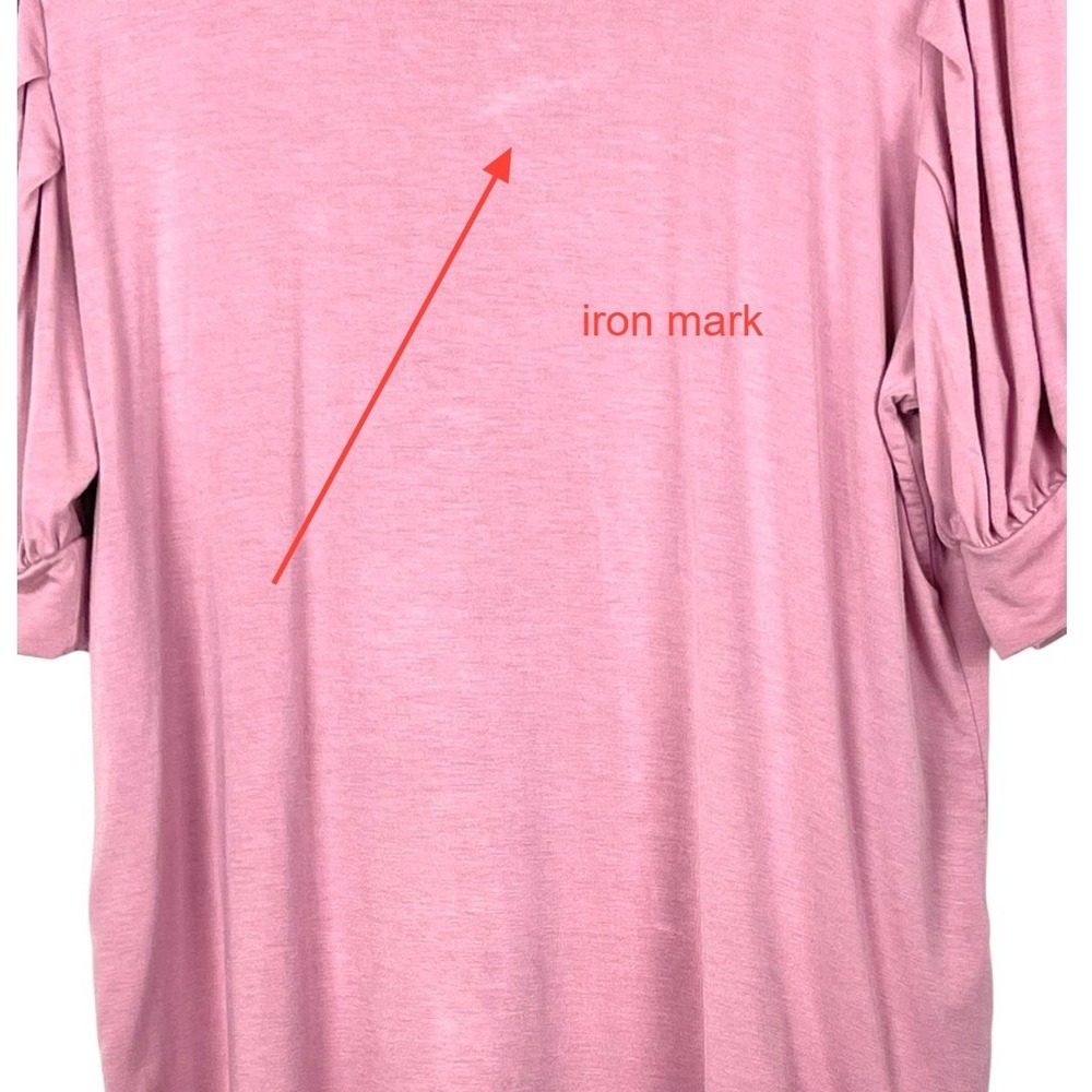 Madison Grey Puff Sleeve Top Women XL Mauve Pink Good Pleated Knit crew neck Tee - Picture 7 of 11